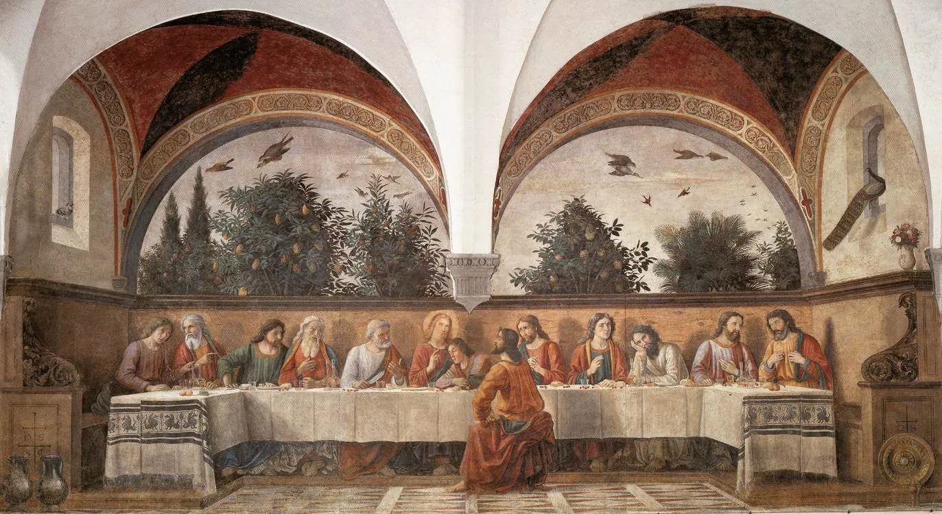 Gesù circondato dagli apostoli in un momento di intensa coesione comunitaria.